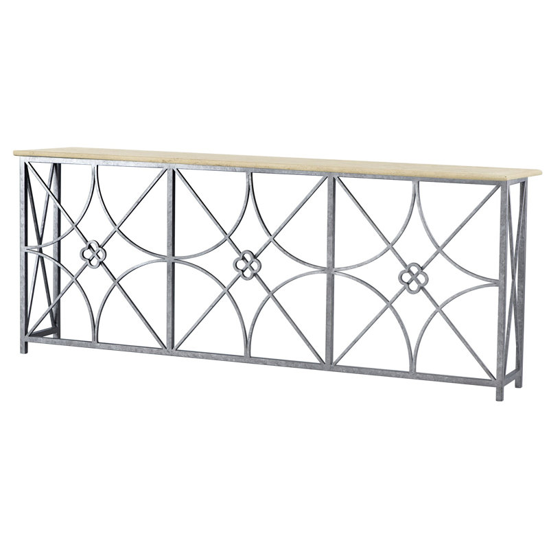 Boxwoods 84'' Console Table, Lite Travertine, Silver Gray