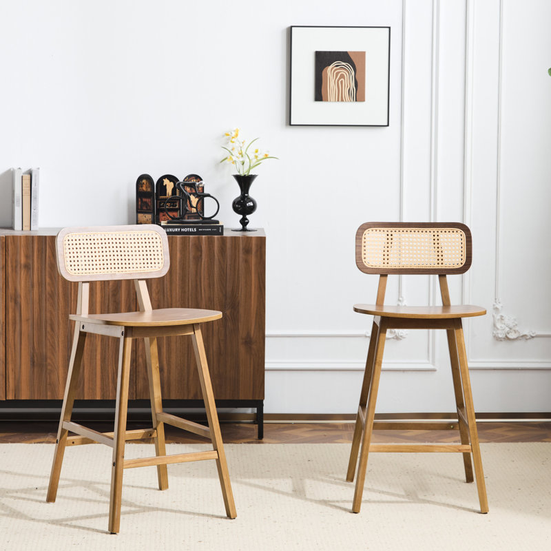 Intérieur, noyer teinté, bois d'hévéa, tabouret de bar, de 2, siège incurvé ergonomique confortable, tissé, convient aux intérieurs modernes 2 intérieurs avec finition ombrée, structure en bois d'hévéa, dossier en bois massif