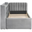 Lit de jour simple rembourré gris avec lit gigogne escamotable, rangement pour livres, bureaux à domicile multifonctionnels et chambres d'amis avec rangement ouvert, compartiment à rabat 2 en 1 petit