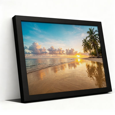 Tropical Beach Sunset with Palm Trees Canvas Wall Art