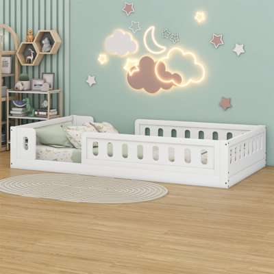 Wood Platform Bed With Guardrail