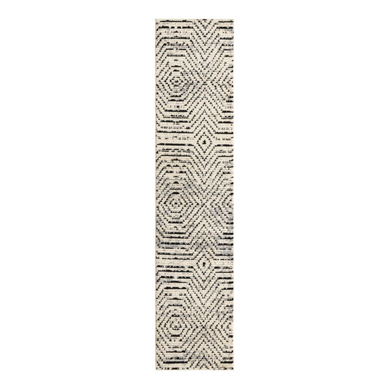 Tapis géométrique tissé à la machine Tharon, Tapis de couloir 2 pi 7 po x 12 pi