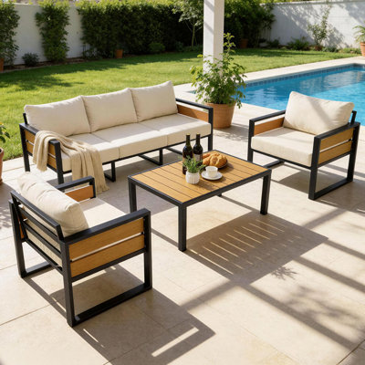 4-Piece Steel Outdoor Patio Conversation Set, 5-Person Patio Furniture Set with Coffee Table for Backyard