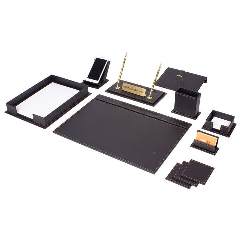 Danyail Leather / Faux Leather Desk Organiser Set, Grey