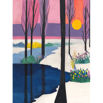 Winter Sunset Reflection Wrapped Canvas Wall Art