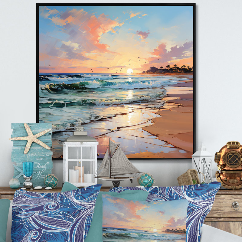 " Coastal Harmony Panorama ", 36" H x 36" W x 1.5" D, Black Floater Framed