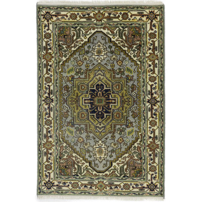 Tapis oriental gris en laine noué à la main 4 pi x 6 pi Kilyan