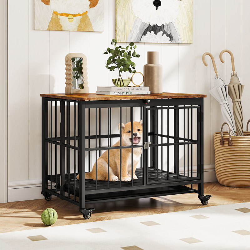  Mobilier de caisse pliable pour chien avec roulettes à porte verrouillable à plateau amovible, H 25 po x l 31,5 po x P 24 po