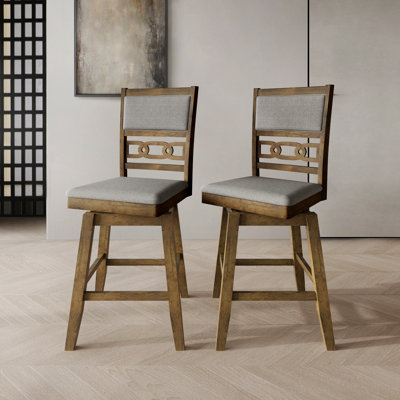 Brown Wooden Swivel Counter Chair With Grey Cover