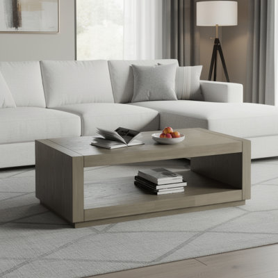 Table basse Dane, cubique 48 po, tablette ouverte, finition gris chêne naturel