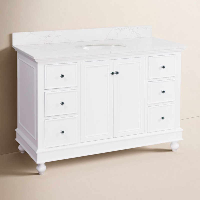 Ensemble de meuble-lavabo simple 48 po Ferdinand, Blanc, Marbre d'ingénierie