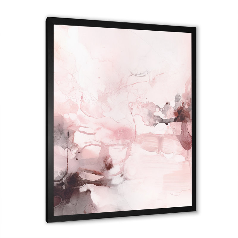 «Pink Delicate Abstract Marble V», reproduction d'art sur toile abstraite, Cadre photo noir, H 20 po x l 12 po x P 1 po