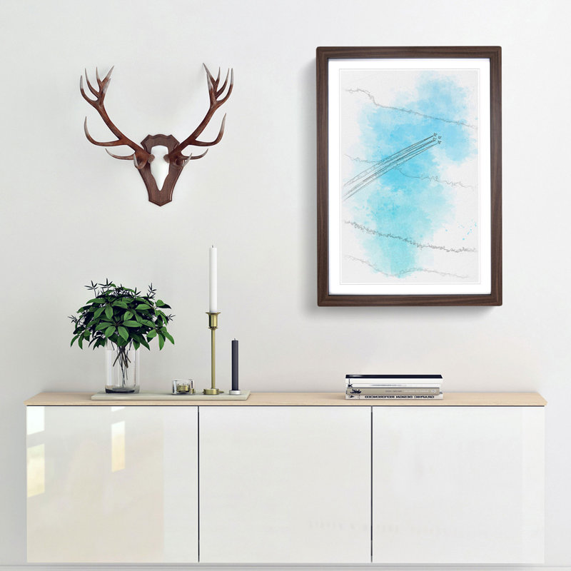 Plane Trails In The Sky Sketch - Picture Frame Painting Print, 63cm H x 45cm W x 2cm D, Walnut Framed