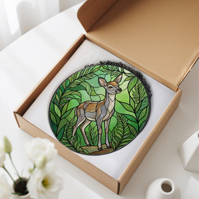 Panneau de vitrail Deer Forest, 7,8 H