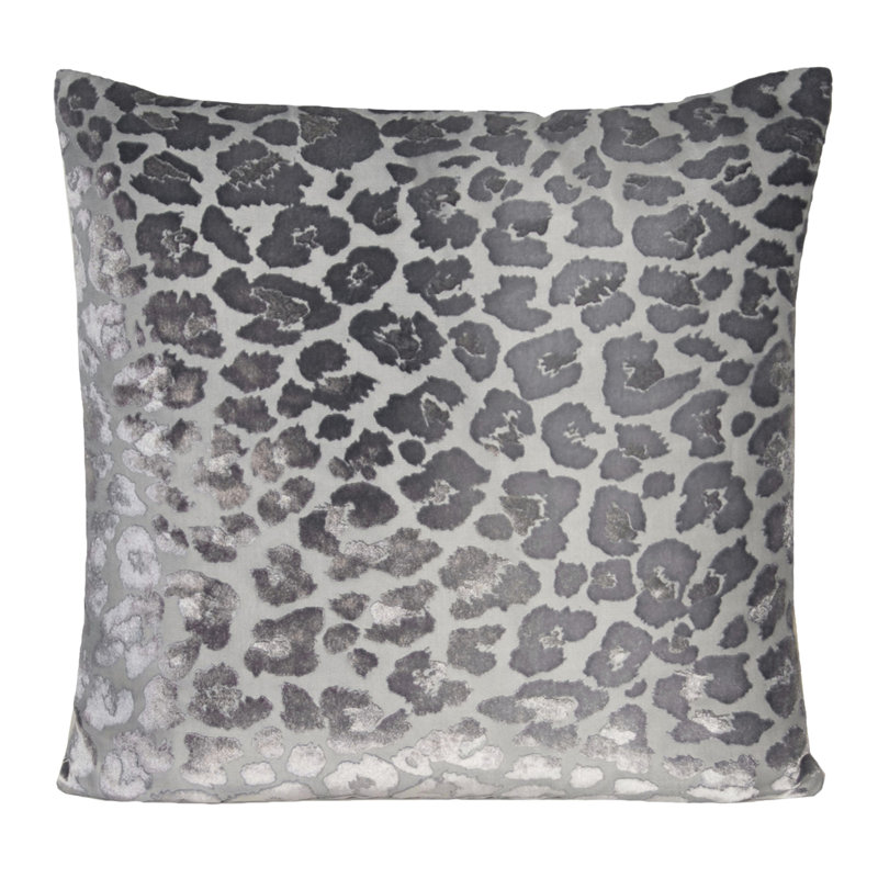 Leopard Square Velvet Pillow, 20"H x 20"W, Silver Animal Print