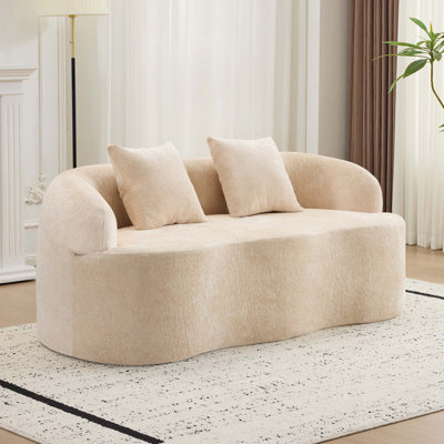Canapé courbé avec accoudoir rond, canapé à compression avec 2 coussins, canapé crème, sans assemblage