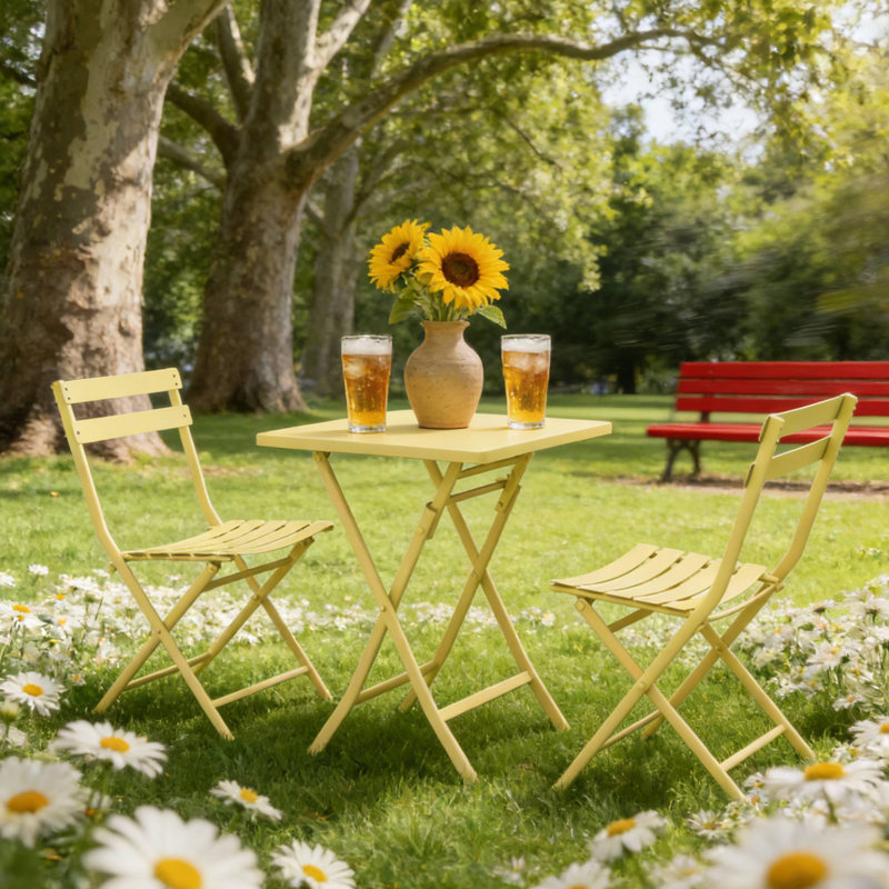 Ensemble bistro 3 pièces pliable, idéal pour les petites gorgées de terrasse et les petits enfants portatifs, Jaune