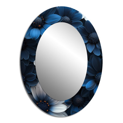 Nocturnal Nirvana White Blue Mums - White Oval Wall Mirror Decor