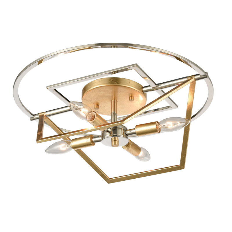 Plafonnier semi-encastré à 4 lumières de 18 po de large Geosphere - nickel poli
