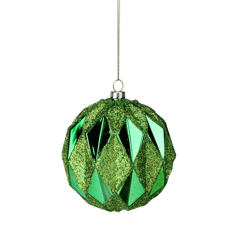 Ornement boule de Noël en verre vert à 2 finitions taille diamant 4 po (100 mm)