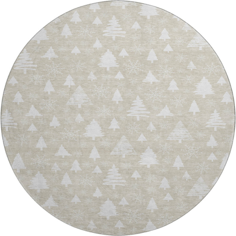 Premium Machine Washable Dockside AMF1815 Christmas Trees Rug, Round 8'