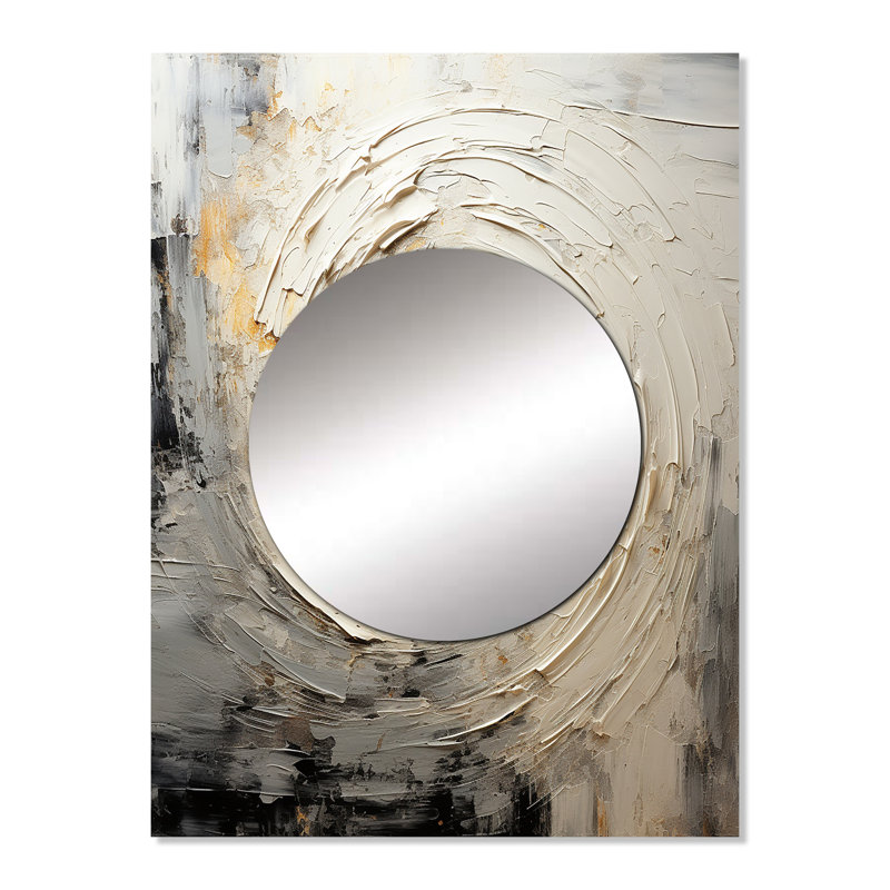 Alemar gris, mouvement méditatif beige I - miroir décoratif à spirales abstraites, miroir mural moderne, impression d'art en métal