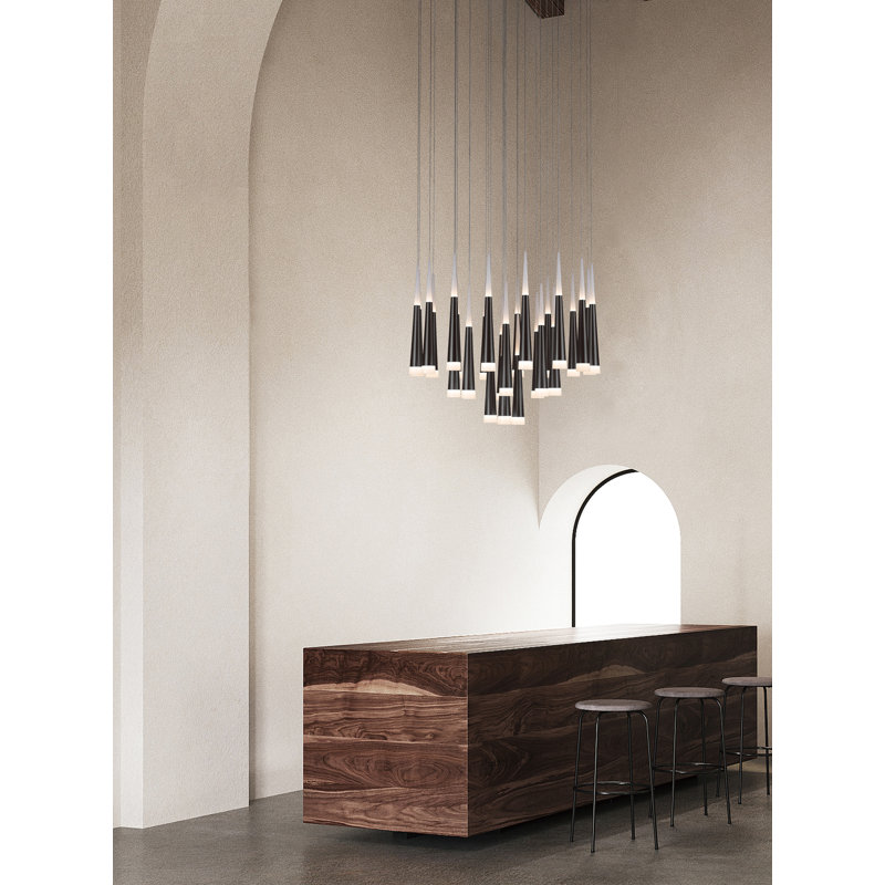 Lustre à niveaux 16 lumières DEL Keshana, Gris foncé satiné