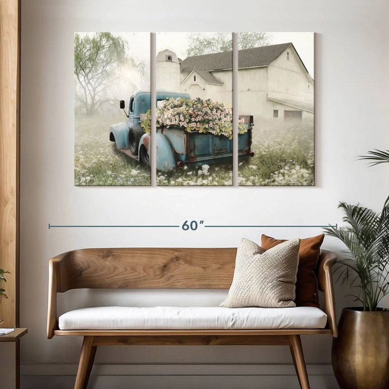 Ensemble de 3 pièces pleines de fleurs sur toile, H 32 po x l 50 po x P 1,25 po