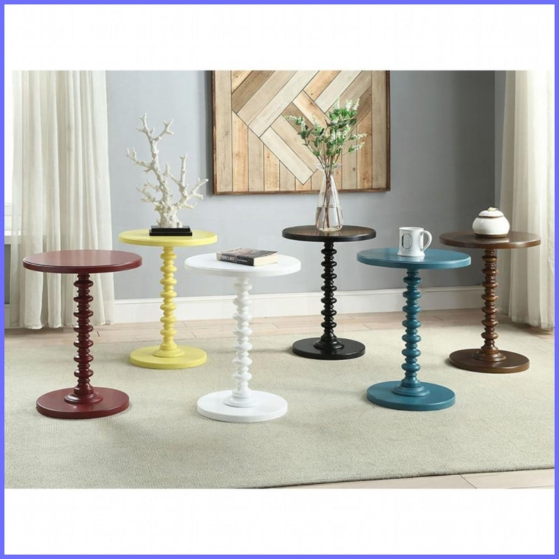 Table basse ronde en noyer peu encombrante - Piédestal tourné en bois, conception épurée pour les espaces compacts, Brun