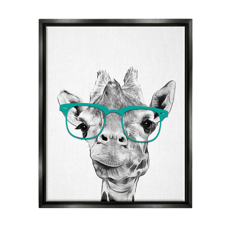 «Trinx Fun Giraffe In Glasses Animal» par Annalisa Latella, Cadre flottant noir de jais, H 21 po x l 17 po x P 1,7 po