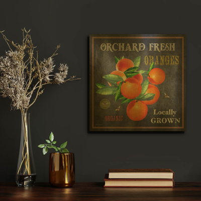 'Orchard Fresh Oranges' By Jean Plout Gold Metal Wall Art, 12" x 12"