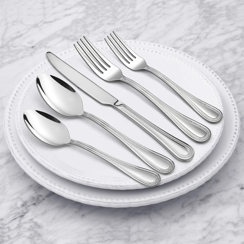 Silverware Set, 60-Piece Stainless Steel Flatware Service For 12, Pearled Edge Tableware Cutlery Include Knife/Fork/Spoon, Beading Eating Utensil For Home, Mirror Polished, Dishwasher Safe
