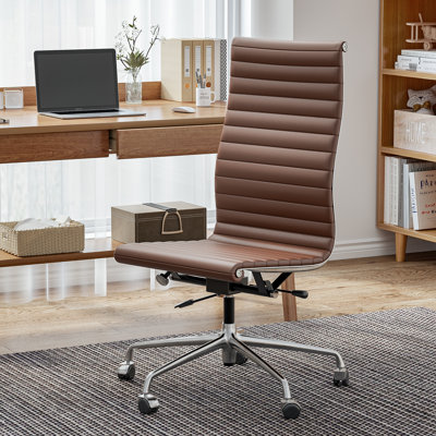  Chaise de bureau en cuir véritable sans dossier à haut dossier avec structure en aluminium, chaise de bureau sans accoudoirs