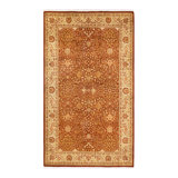 Tapis unique en laine noué à la main 5 pi 2 po x 8 pi 9 po nouvel âge Kirat - orange / rouge / ivoire