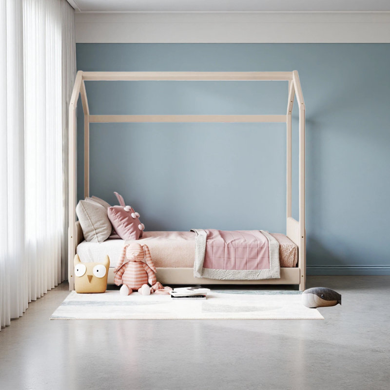 Velvet House Bed Wood Bed, Beige, Twin