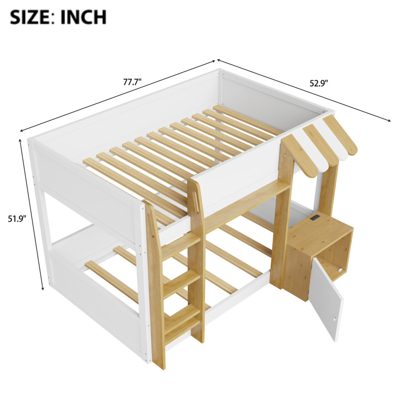 Lit superposé simple au-dessus de simple avec bureau intégré, rangement et échelle et ports USB