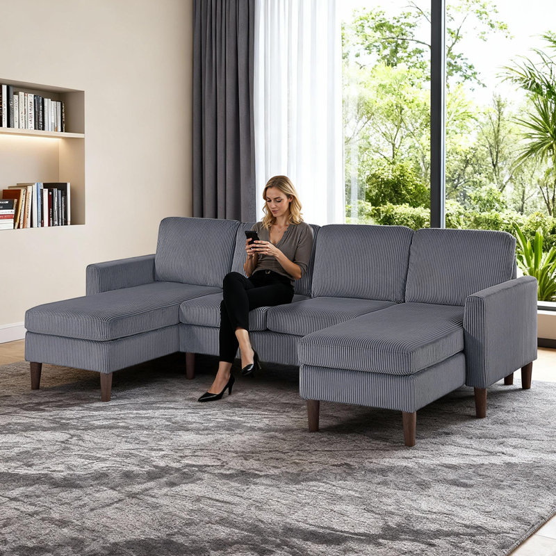 Canapé modulaire 3 pièces avec méridienne double et centre ouvert, Gris foncé