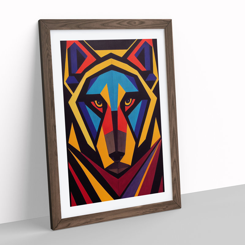 Wolf Art Abstract No.4 - Wall Art, 48cm H x 36cm W, Walnut Framed Paper, White