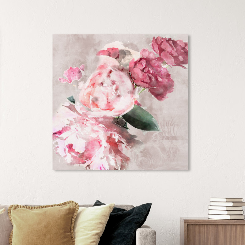 Doux romantique, rose traditionnel - peinture, H 40 po x l 40 po, Toile tendue