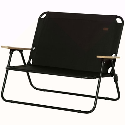 Chaise de camping double pliante Outsunny, causeuse portable avec accoudoirs en bois et porte-gobelets pour deux adultes, idéale pour les activités de plein air et les voyages