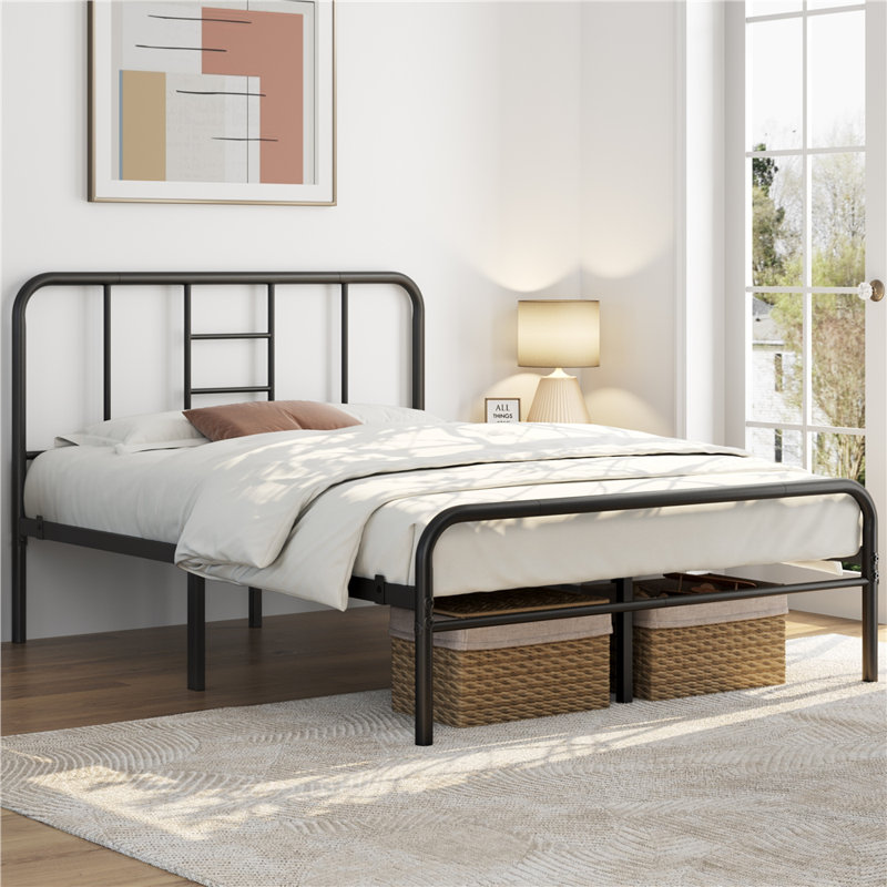 Metal-Framed Bed with High Headboard, Black, Kingsize (5')
