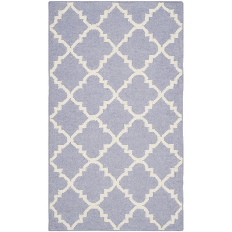 Milltown Hand Woven Flat Weave Wool/Cotton Geometric Rug in Ivory/Purple, Rectangle 3' x 5'