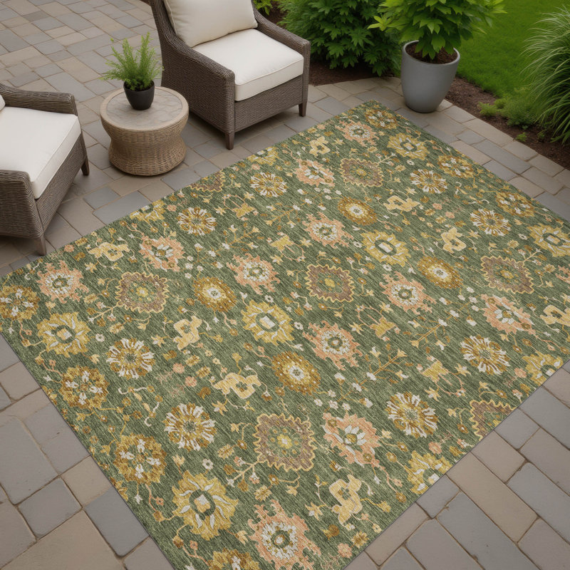 Tapis traditionnel lavable à la machine intérieur / extérieur ACN2610, Olive, 9 pi x 12 pi