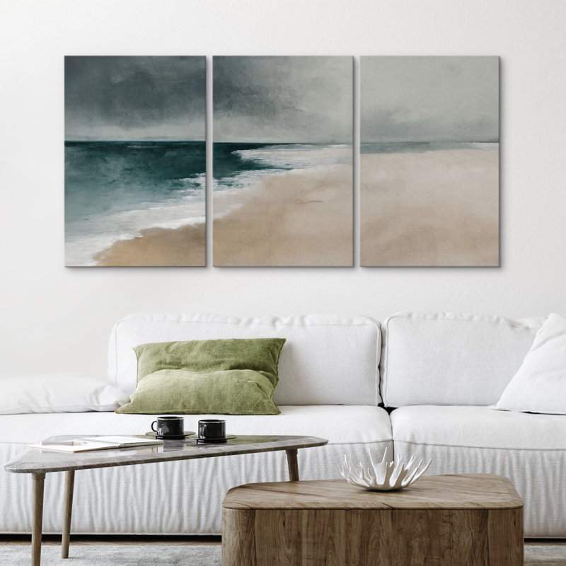"Calm Ocean Waves & Soft Beach Horizon", reproduction d'art sur toile 3 pièces, H 36 po x l 72 po x P 1,5 po, Toile tendue
