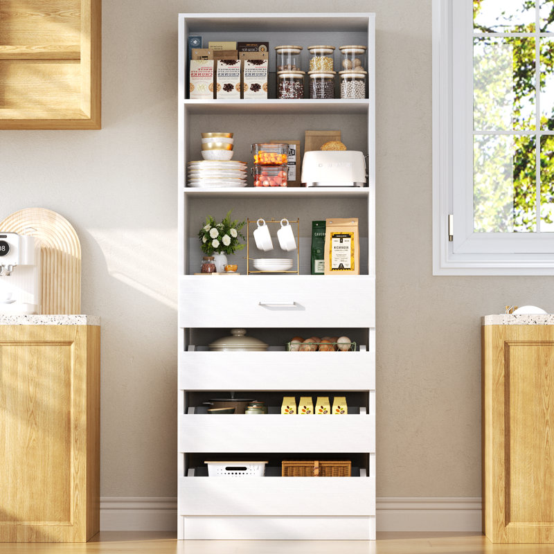 Garde-manger de 80 po de hauteur avec tablettes réglables et tiroirs, Blanc
