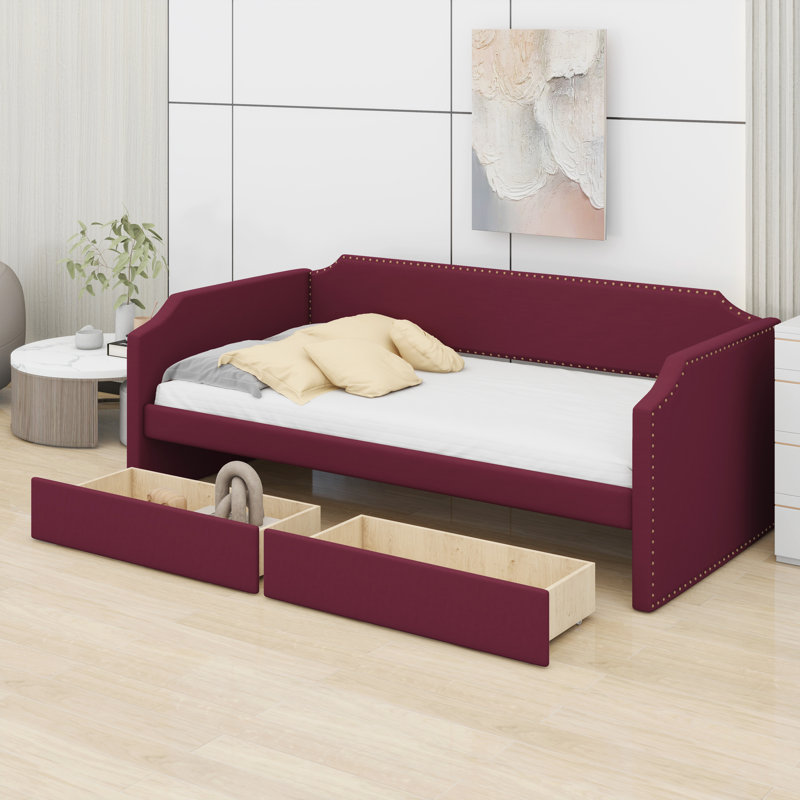 Stylish Daybed Designed with an Exquisitely Tufted Exterior and Hidden Drawers to Maximize Room Organization, Wine Red