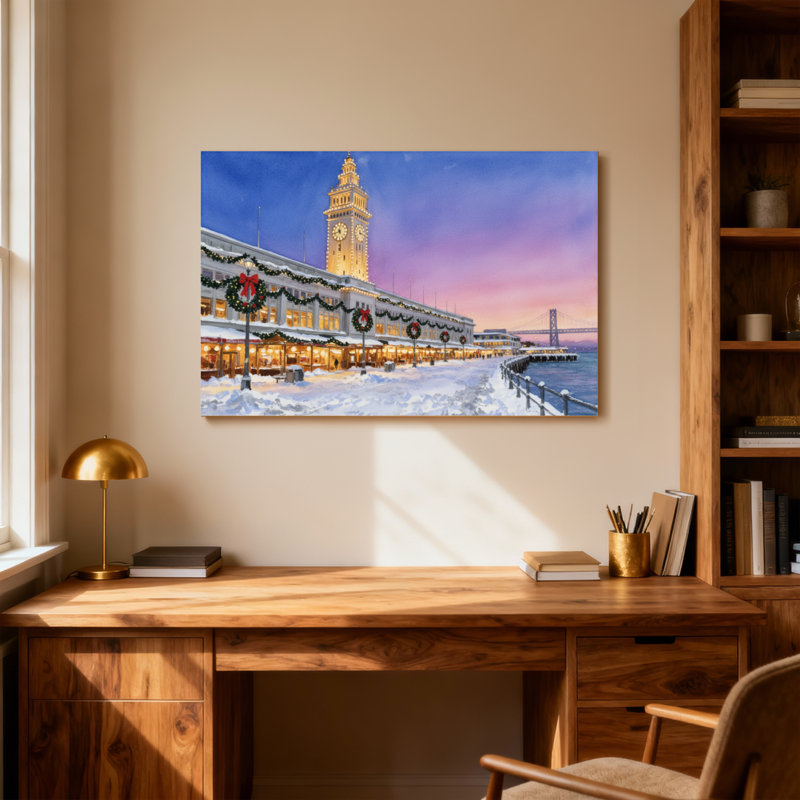 Marché de Noël d'hiver au bord de l'eau, H 20 po x l 30 po