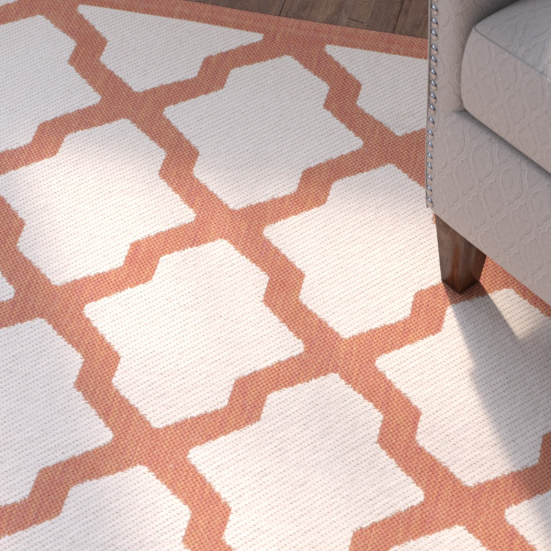 Bordeaux Geometric Beige/Orange Indoor/Outdoor Area Rug, Rectangle 6'7" x 9'6"