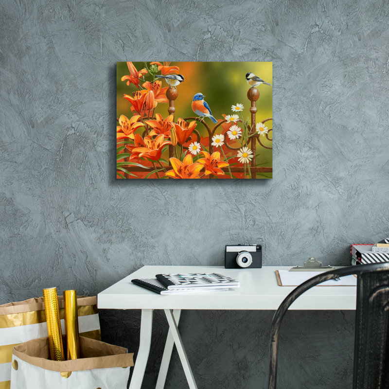 «Rusty Fence and Lilies» par William Vanderdasson, H 12 po x l 16 po x P 0,75 po