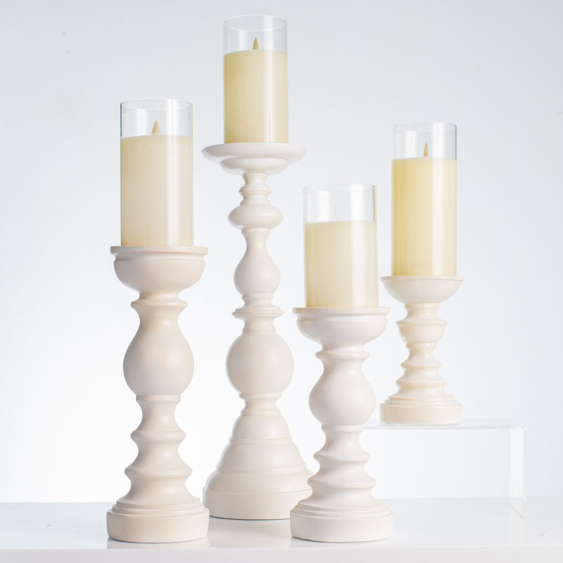 Ensemble de chandelles de table en polyrésine 2 pièces, Ivoire, H 12 po x l 3,5 po x P 3,5 po
